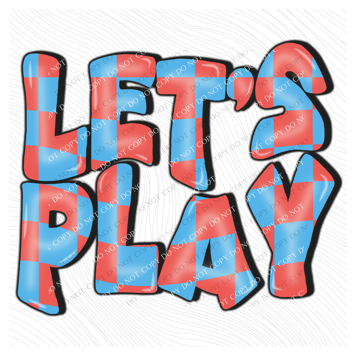 Let’s Play 3D Retro Wavy Checkered in Red & Blue Digital Design, PNG