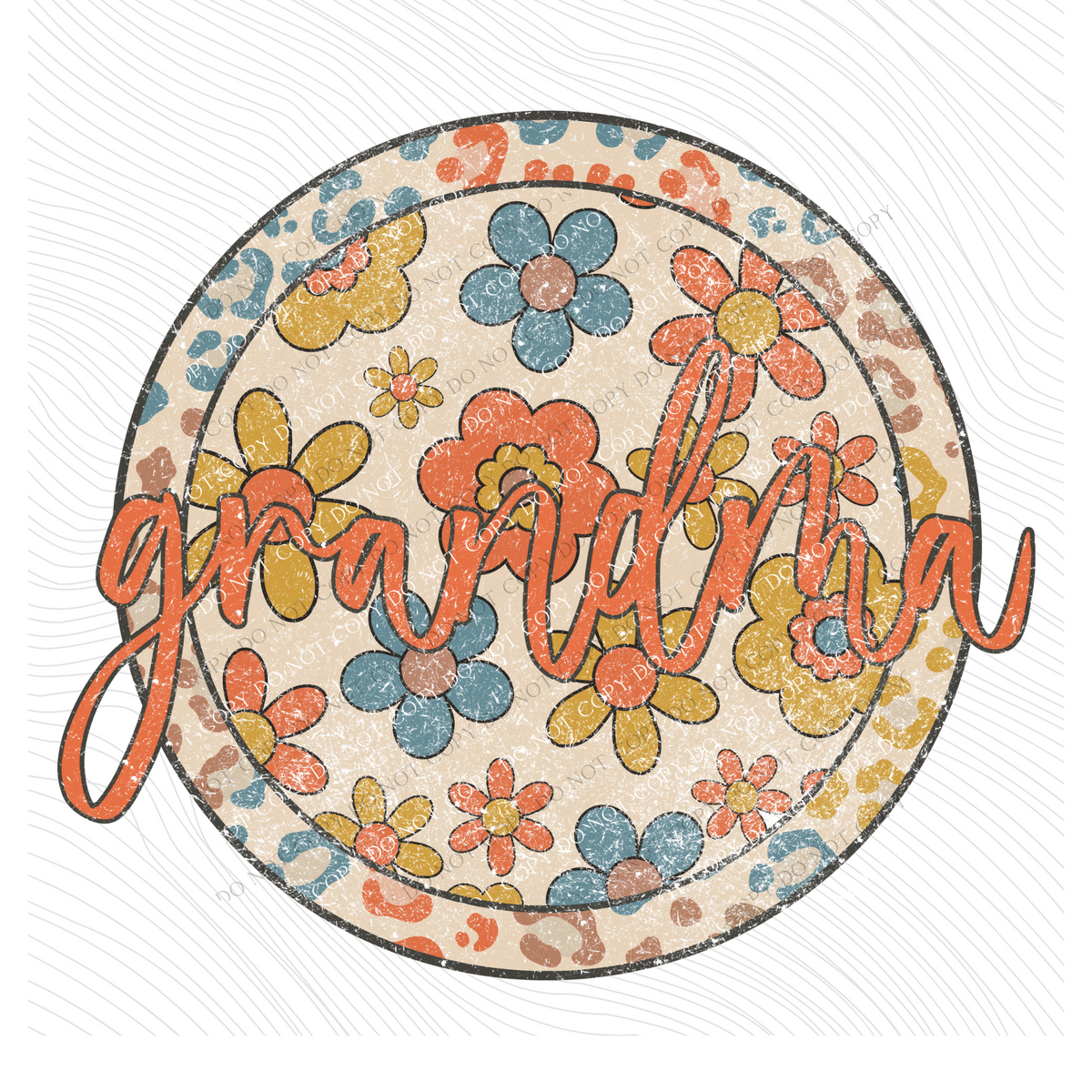 Grandma Floral Leopard Circle Boho Includes Both Transparent & Non Transparent Digital Design, PNG