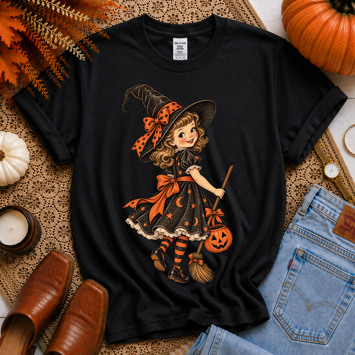 Witch Child Costume Vintage Sketch Digital Design, PNG