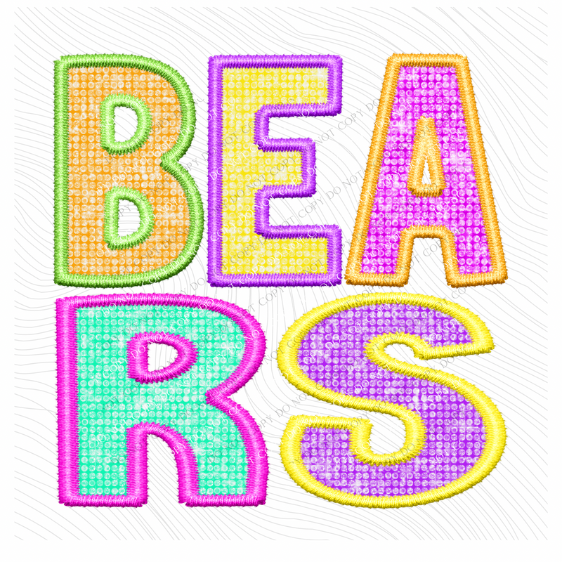 Bears Faux Embroidery Diamond in Multi Neons Digital Design, PNG