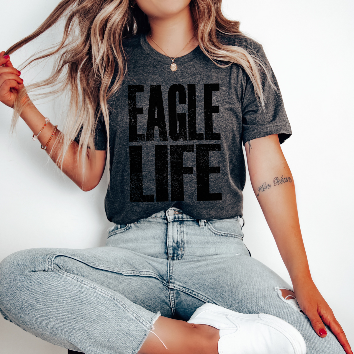 Eagle Life Faded Distressed Black Digital Design, PNG