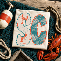SC South Carolina  Lobster Coral Reef Polka Dot Outline Digital Design, PNG