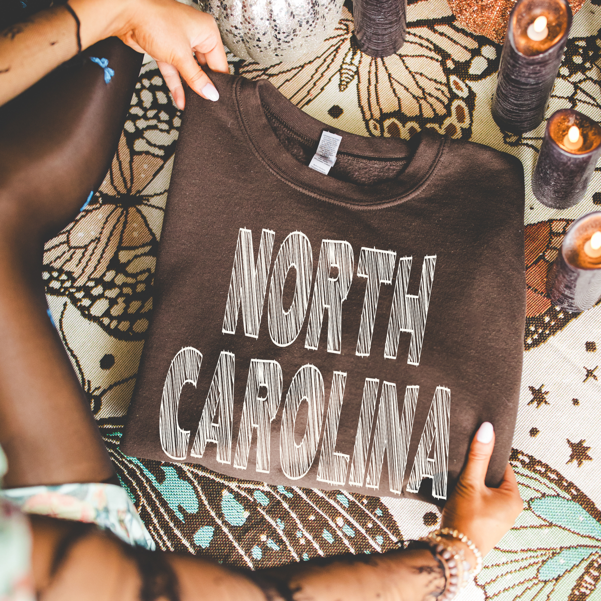 North Carolina Scribble in Cream White Digital Design, PNG