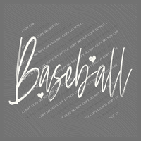 Baseball Sketched Script Hearts in Off-white Digital Design, PNG