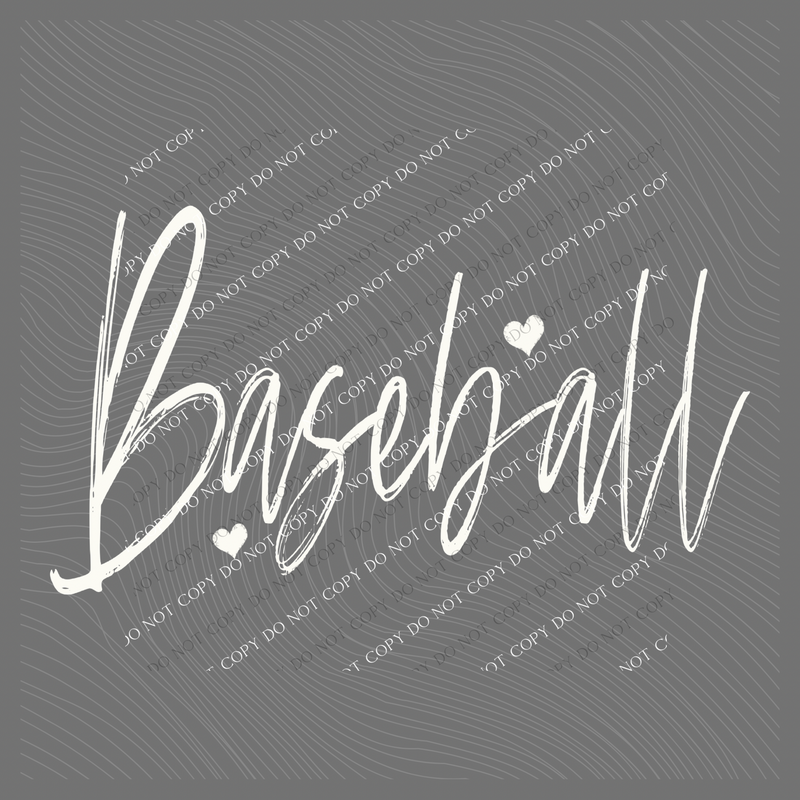 Baseball Sketched Script Hearts in Off-white Digital Design, PNG