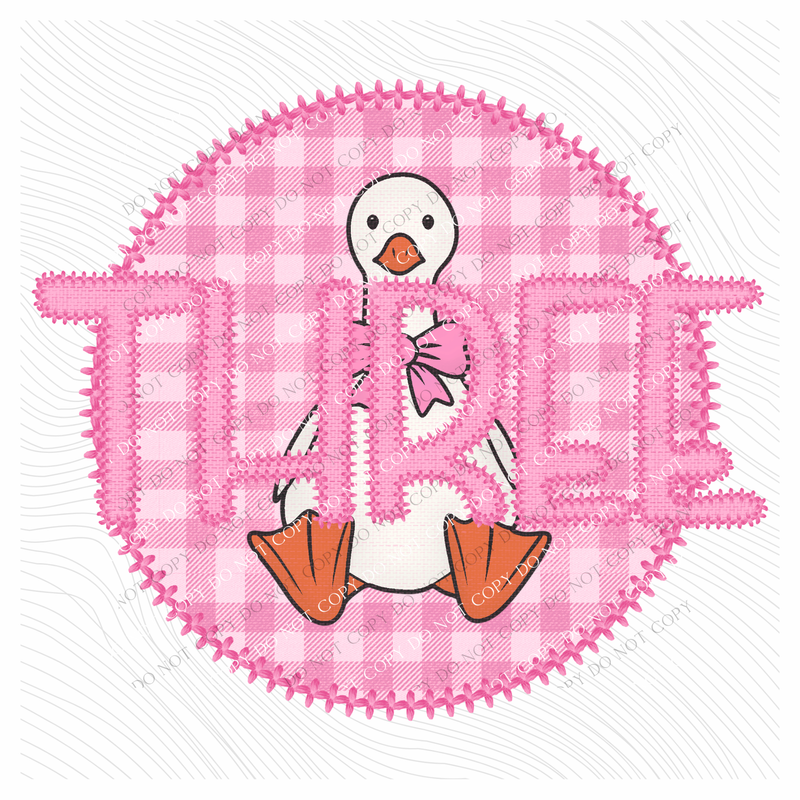 Three Goose Faux Embroidery Stitch Gingham Texture Circle Pink Digital Design, PNG