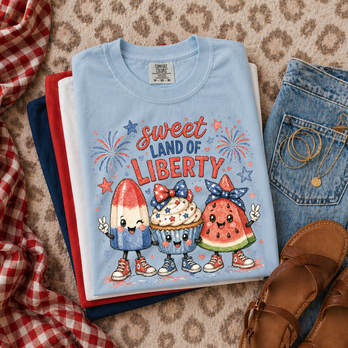 Sweet Land of Liberty Popsicle, Cupcake & Watermelon Trio Patriotic Digital Design, PNG