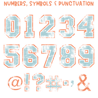 Varsity Distressed Alphabet Set in Light Blue & Orange | PNG files Alphabet Letters, Digital Art, PNG Only