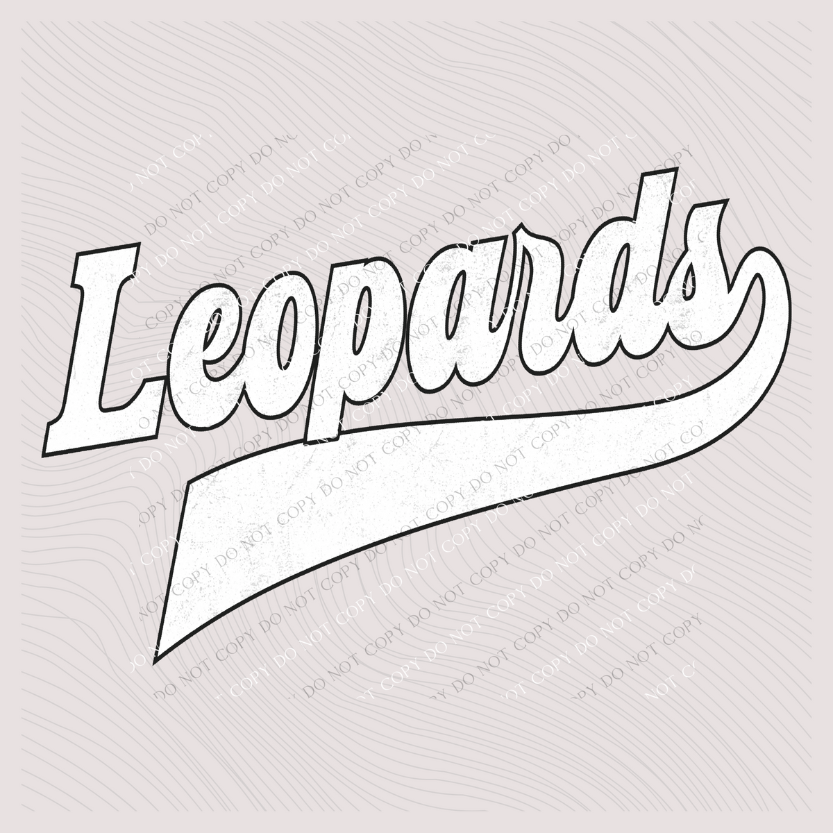 Leopards Aged Old School Digital Design in White with Black Outline, PNG