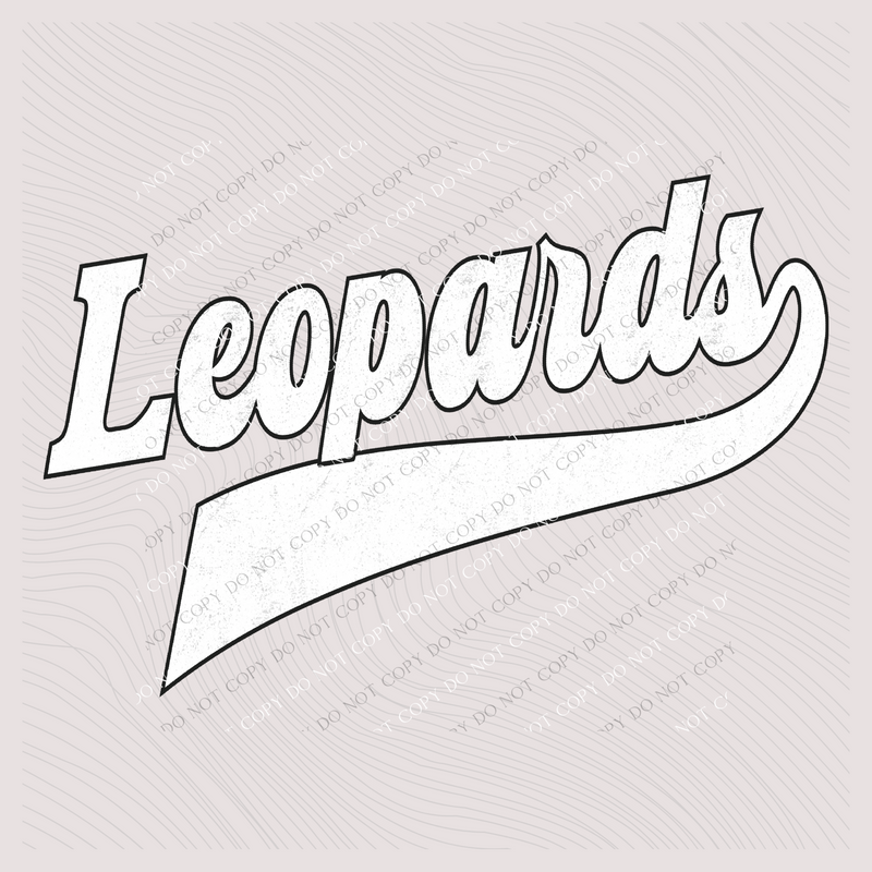 Leopards Aged Old School Digital Design in White with Black Outline, PNG