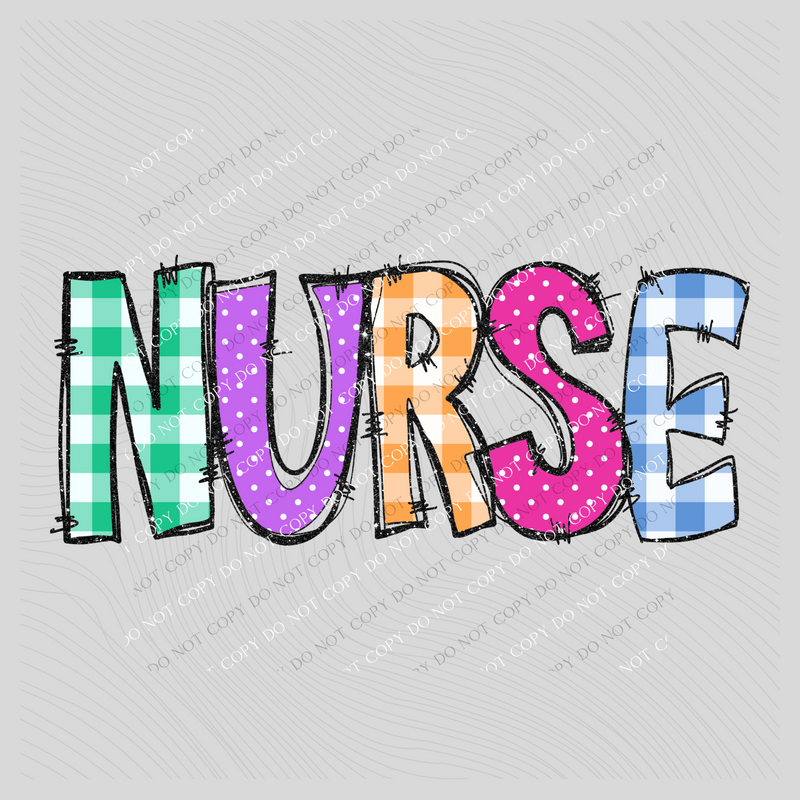 Nurse Doodle Gingham, Dots & Glitter in Multi Digital Design, PNG