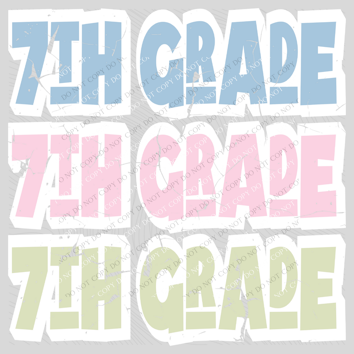 7th Grade Shadow Layer Bubble Stacked Distressed Blue Pink Green Digital Design, PNG