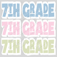 7th Grade Shadow Layer Bubble Stacked Distressed Blue Pink Green Digital Design, PNG