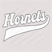 Hornets Aged Old School Digital Design in White with Black Outline, PNG