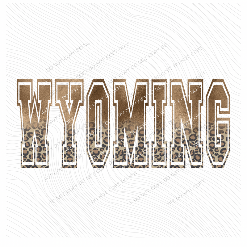 Wyoming Ombre Gold Foil and Leopard Varsity Digital Design, PNG