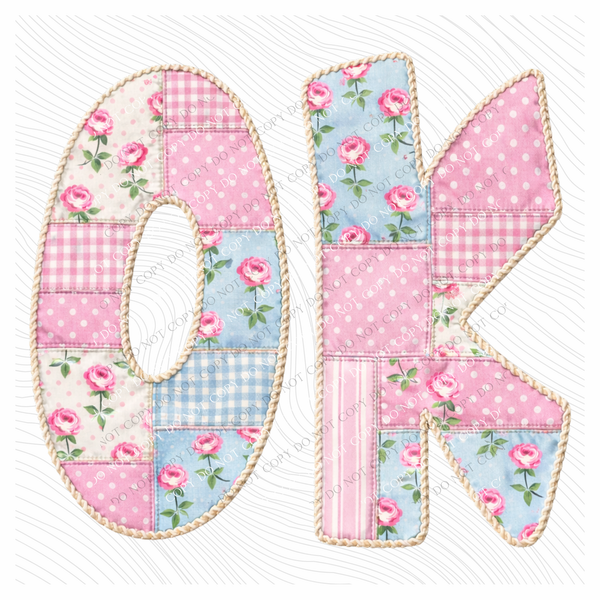 OK Oklahoma Quilted Dainty Floral Digital Design, PNG