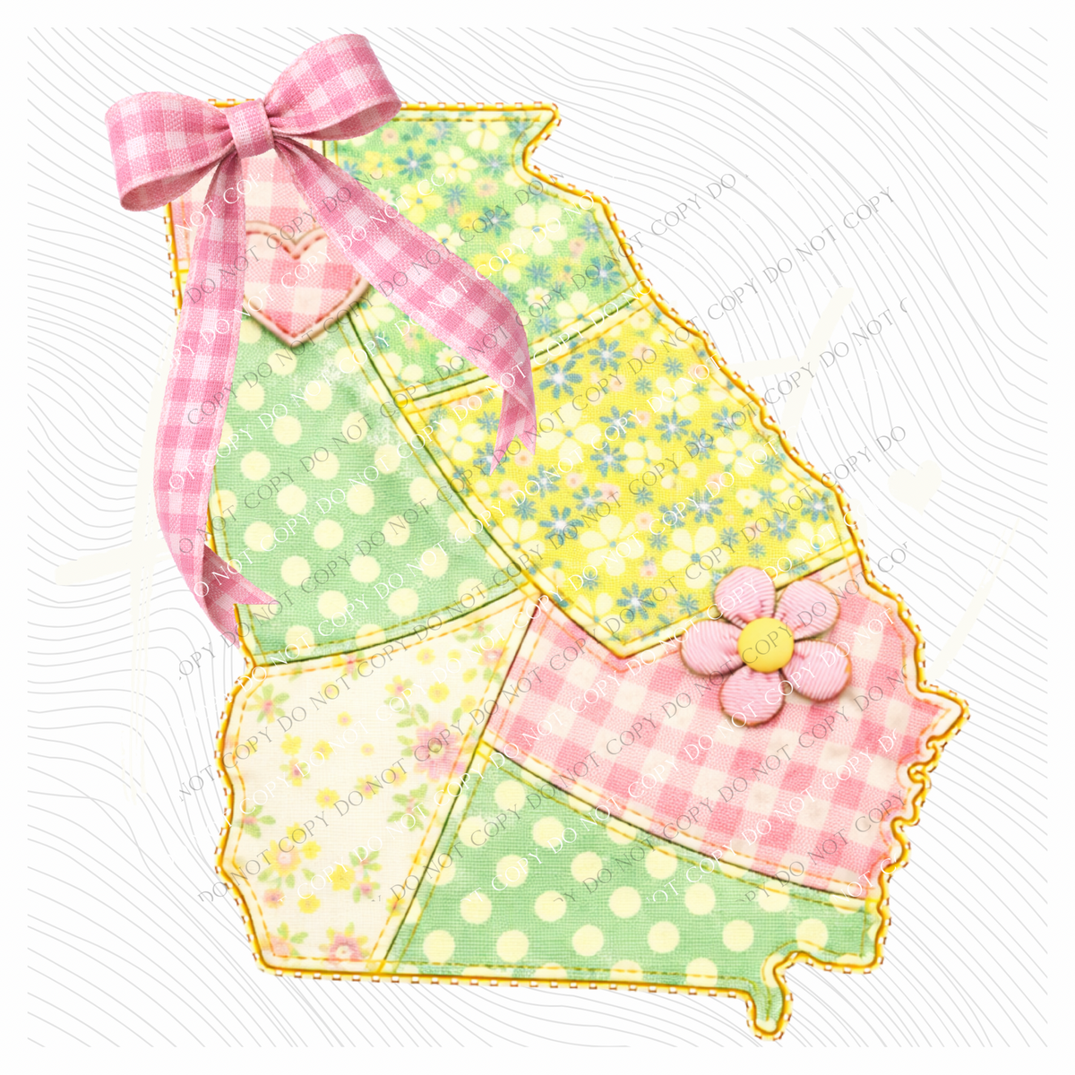 Georgia Spring Tones Quilted Faux State Patch with Bow Digital Design, PNG