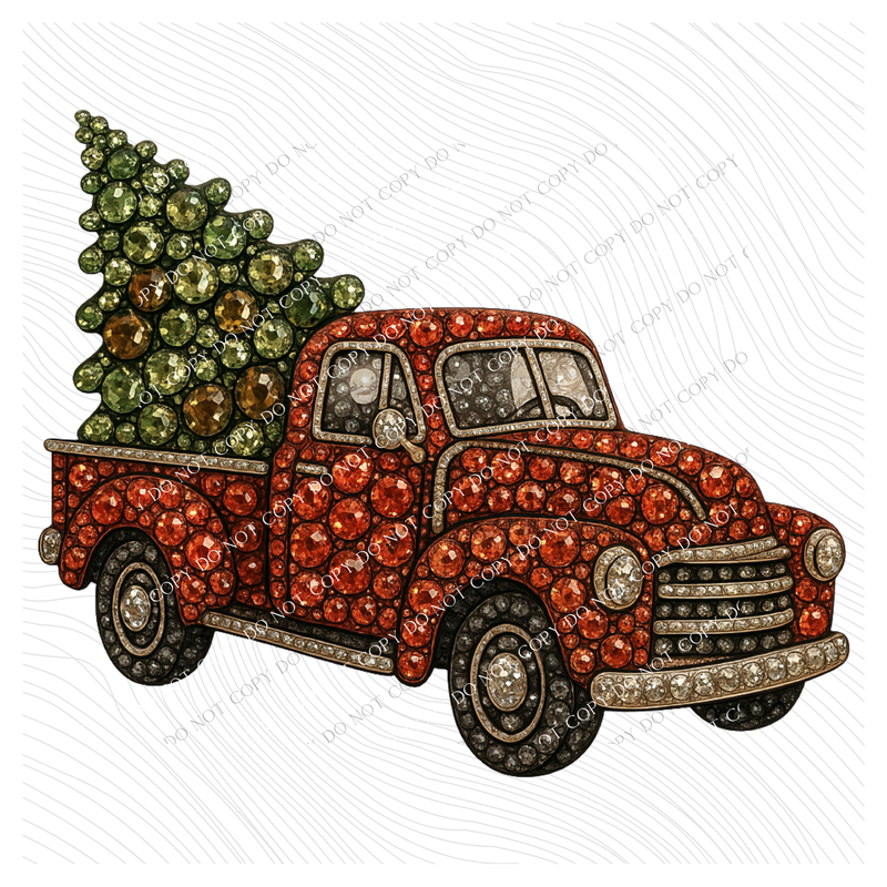 Christmas Red Truck Rhinestone 3D Digital Download, PNG