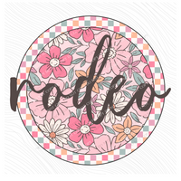 Rodeo Checkered Floral Script Circle in Summery Colors Digital Design, PNG