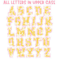 Varsity Distressed Alphabet Set in Pink & Yellow | PNG files Alphabet Letters, Digital Art, PNG Only