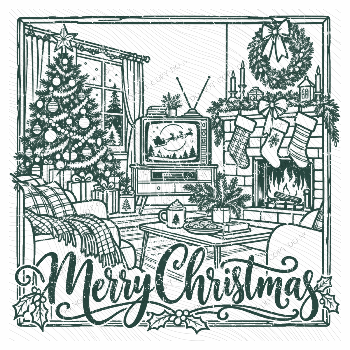 Merry Christmas Vintage Christmas Silhouette Digital Design, PNG