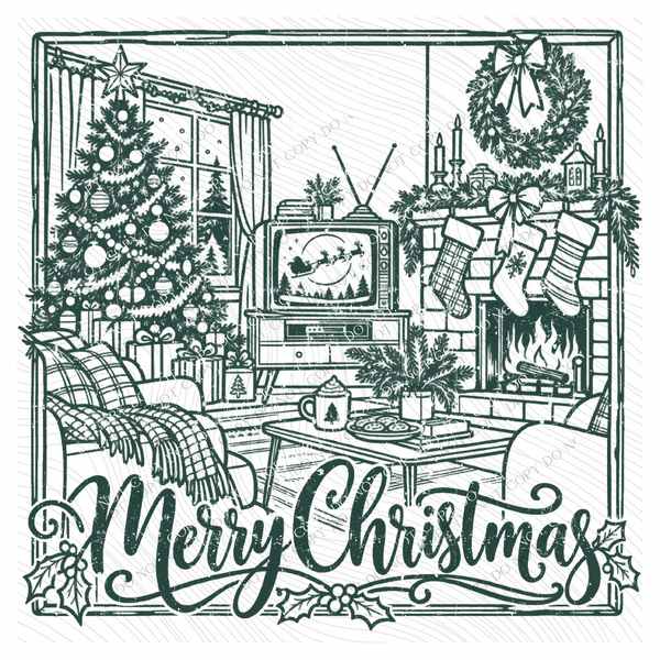 Merry Christmas Vintage Christmas Silhouette Digital Design, PNG