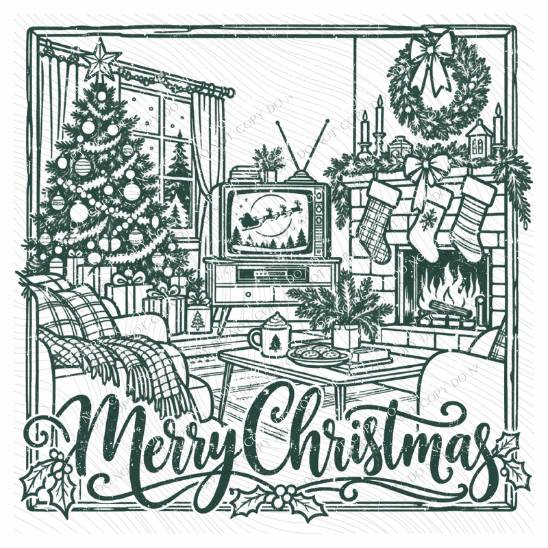 Merry Christmas Vintage Christmas Silhouette Digital Design, PNG
