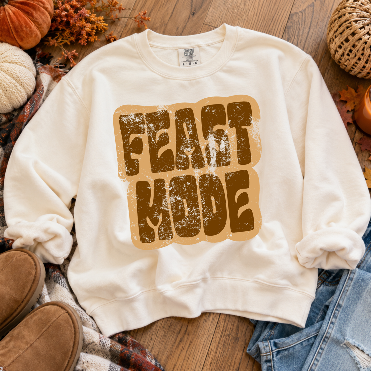 Feast Mode Retro Shadow Brown Distressed Digital Design, PNG