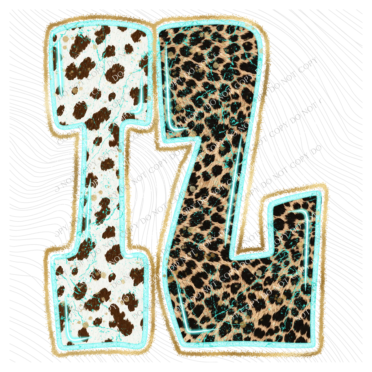 IL Illinois Turquoise Glow Gold Foil Western Leopard & Cow Print Digital Design, PNG Only
