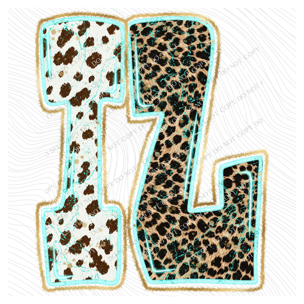 IL Illinois Turquoise Glow Gold Foil Western Leopard & Cow Print Digital Design, PNG Only