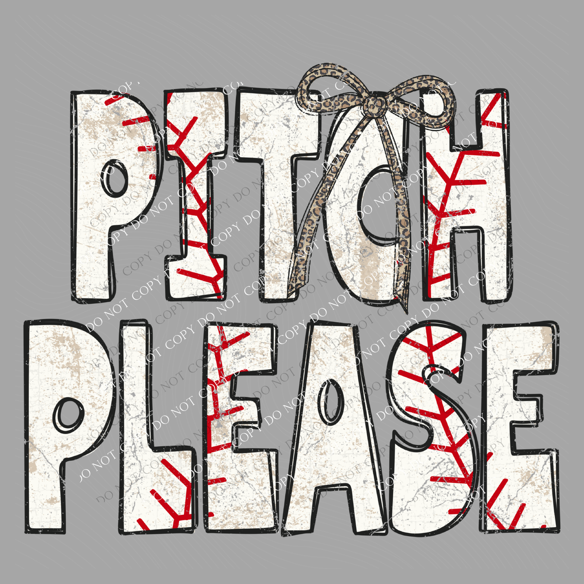 Pitch Please Baseball Stitch Leopard Bow Doodle Distressed Digital Design, PNG