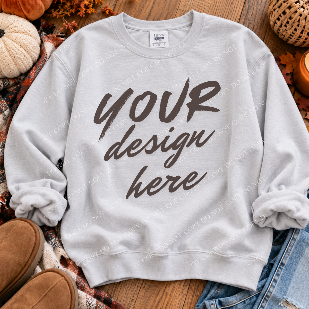 Fall Sweatshirt Flatlay Mockup, Hanes 1607 Light Steel