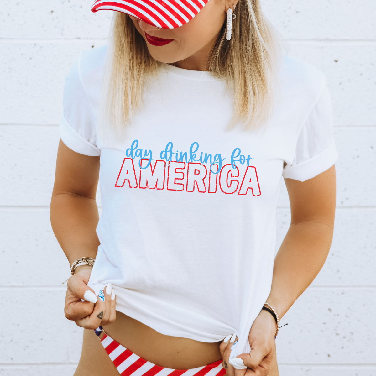 Day Drinking for America in Red & Blue Digital Design, PNG