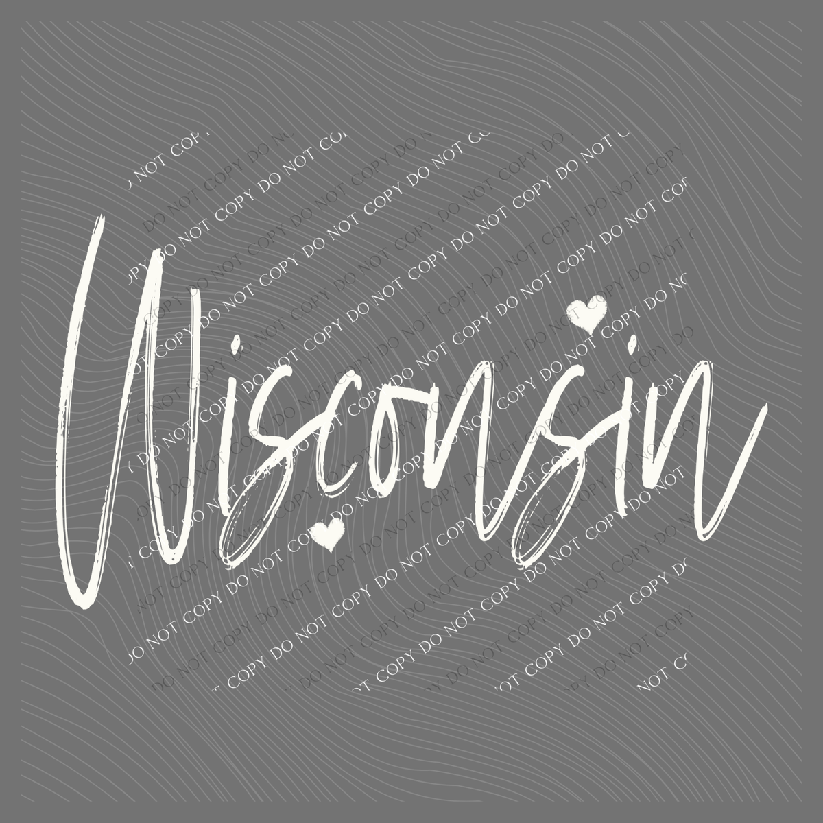 Wisconsin Sketched Script Hearts in Off-white Digital Design, PNG