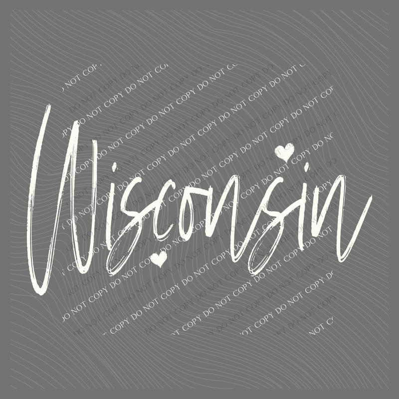 Wisconsin Sketched Script Hearts in Off-white Digital Design, PNG