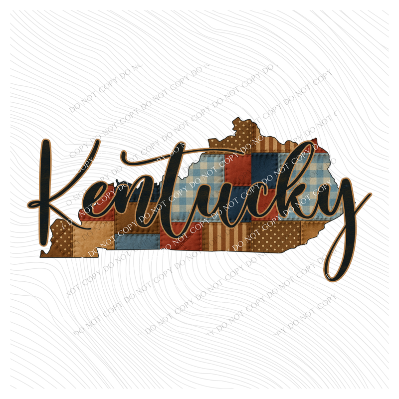 Kentucky Quilted Script State Digital Design, PNG
