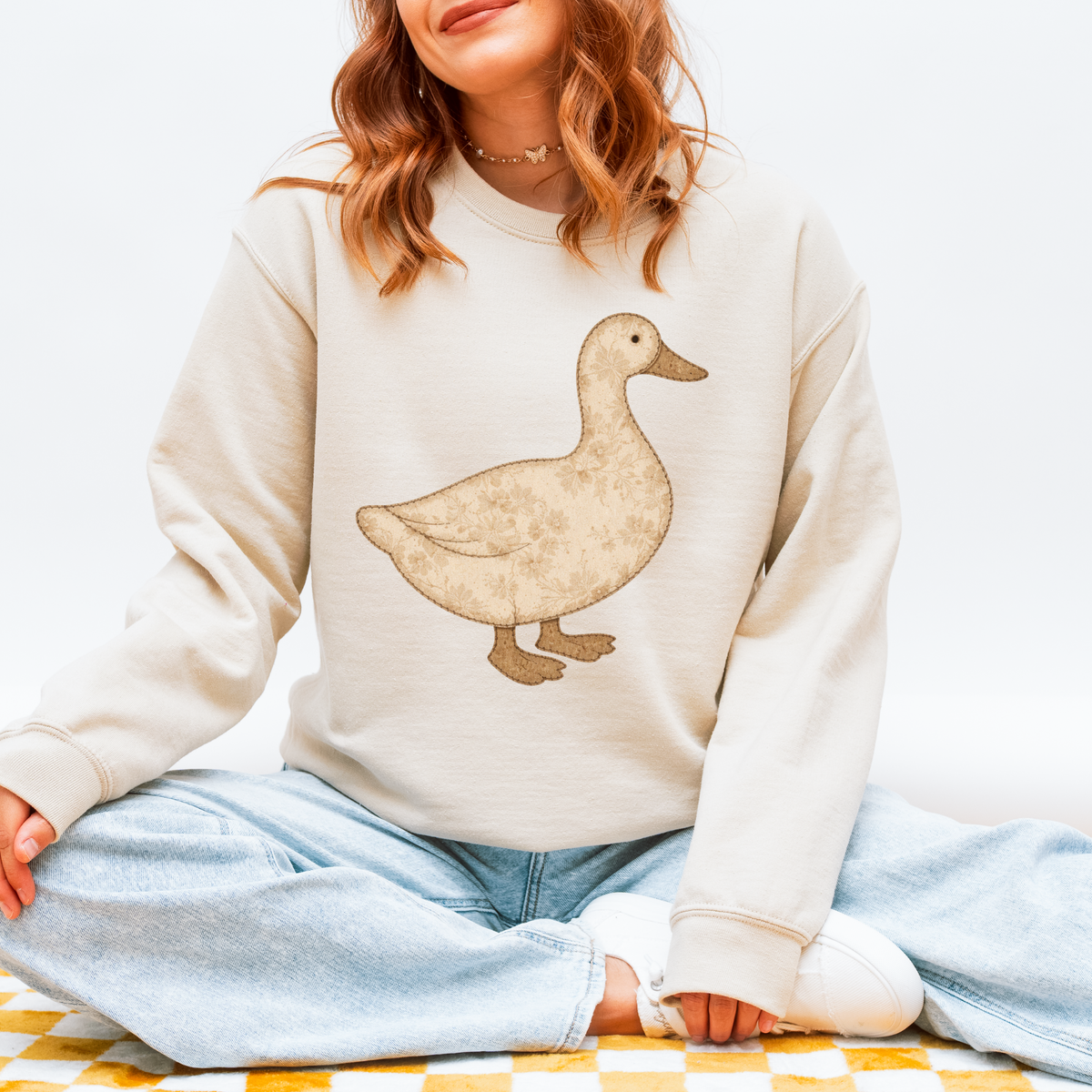 Duck Vintage Floral Faux Patch Digital Design, PNG