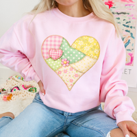 Heart Spring Tones Quilted Faux Patch Digital Design, PNG