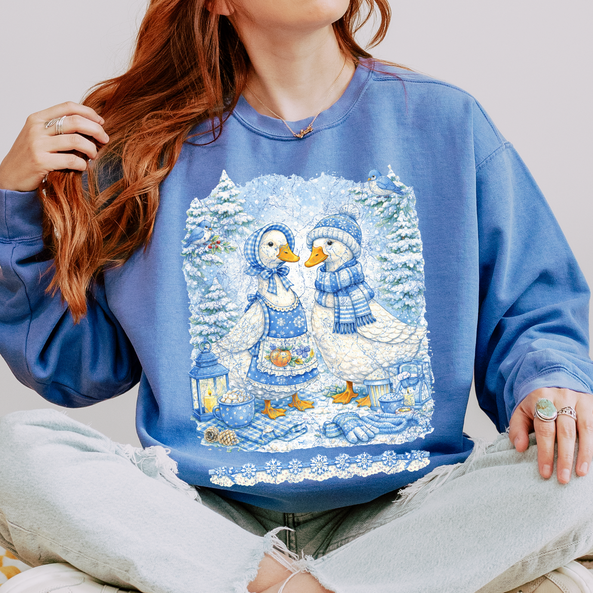 Winter Gingham Goose Distressed Digital Design, PNG