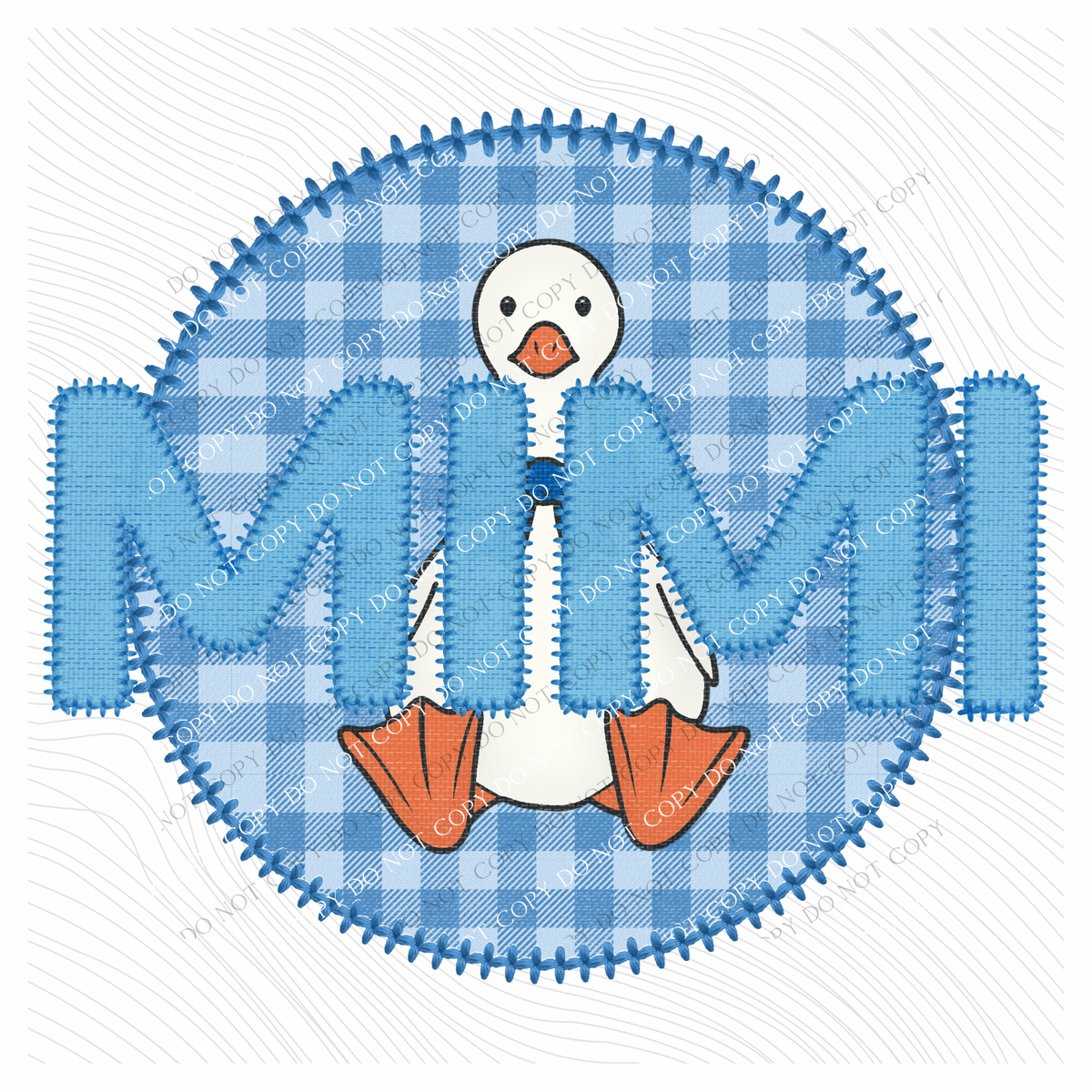 Mimi Goose Faux Embroidery Stitch Gingham Texture Circle Blue Digital Design, PNG