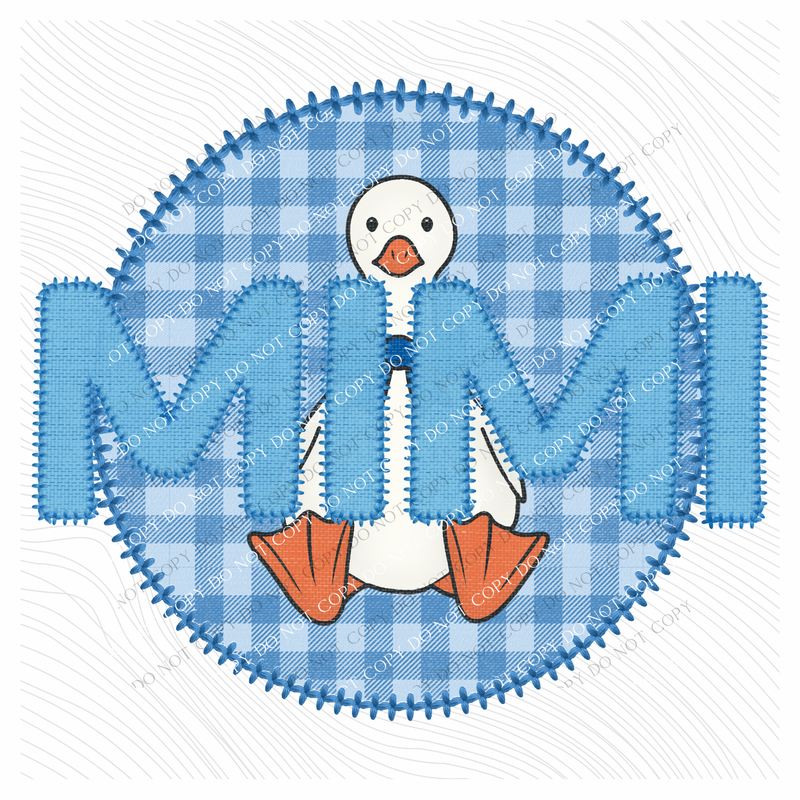Mimi Goose Faux Embroidery Stitch Gingham Texture Circle Blue Digital Design, PNG