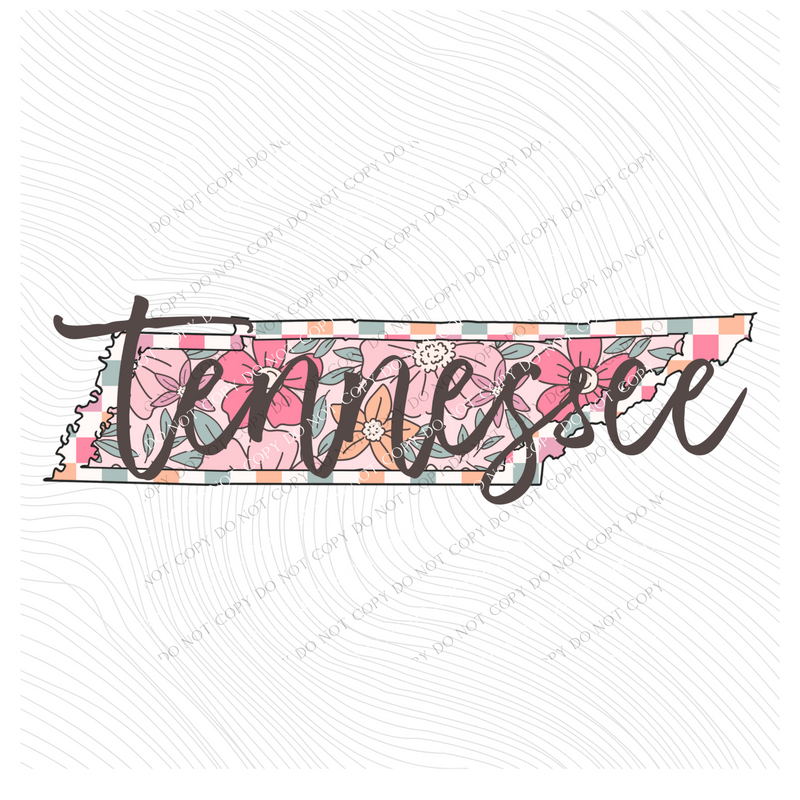 Tennessee Checkered Floral in Summery Colors Digital Design, PNG