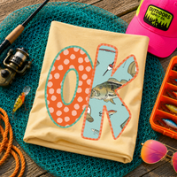 OK Oklahoma Bass Fishing Polka Dot Gingham Outline Digital Design, PNG