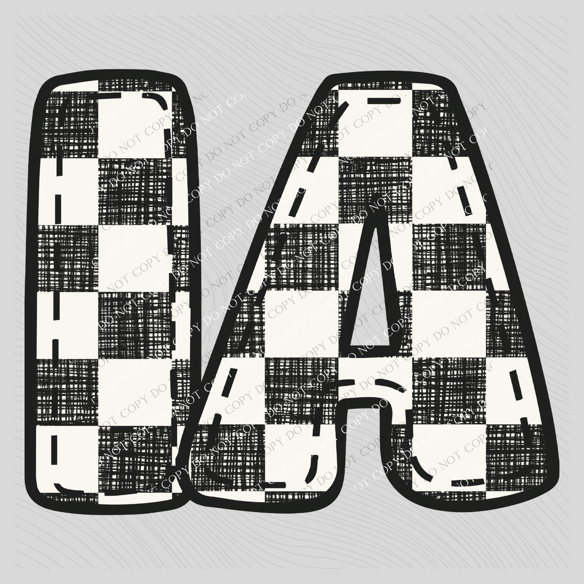 IA Iowa Bubble Stitch Distressed Checkers Black White Digital Design, PNG