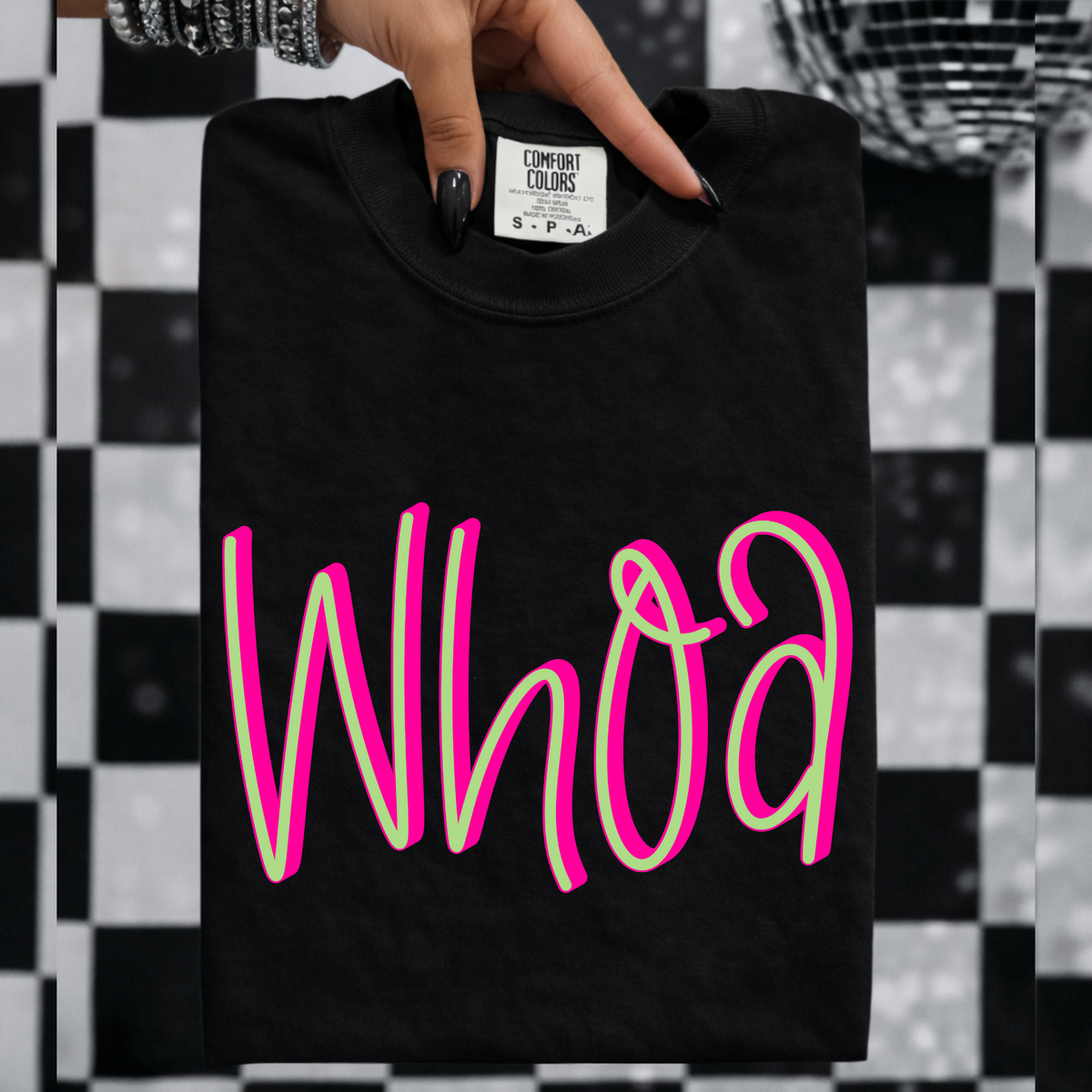 Whoa 3D Sassy Script Bright Pink & Green Digital Design, PNG