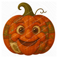 Cute Fall Pumpkin in 3D Quilted & Embroidery Style Digital Download, PNG
