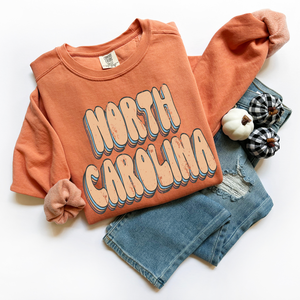 North Carolina Groovy Stacked Distressed in Boho Neutrals Digital Design, PNG