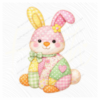 Cute Bunny Spring Tones Quilted Faux Patch Digital Design, PNG