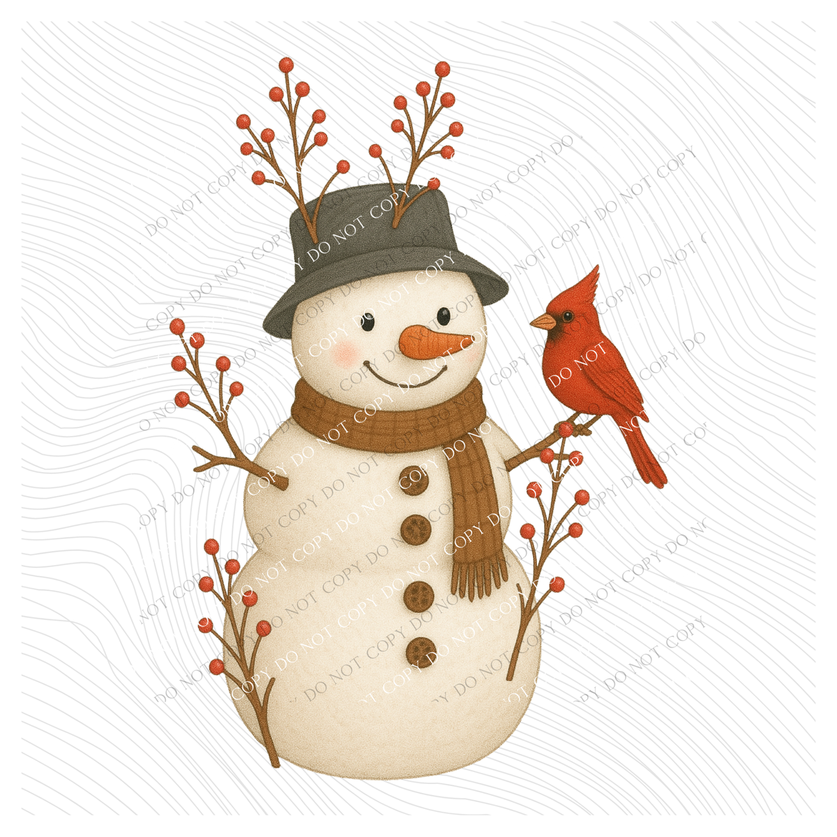Snowman & Berries Sketch Digital Download, PNG