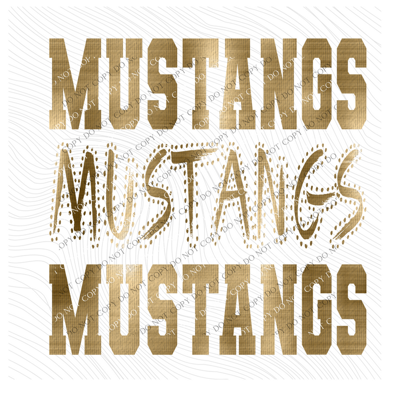 Mustangs Varsity Polka Dot Texture Foil Gold Digital Design, PNG